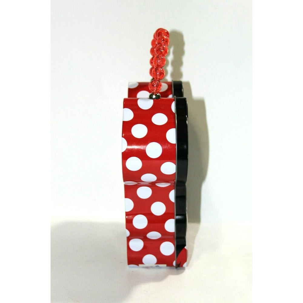 Minnie Mouse Face Metal Lunch Tin Storage Purse Box Red White Polka Dots 10" EC - Picture 3 of 7